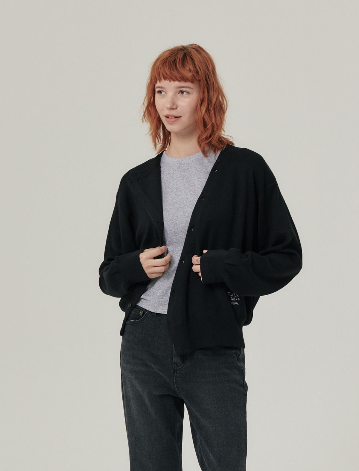 플랫웨이브 인 서울(FLATWAVE IN SEOUL) Floa Unbalanced Cardigan Black