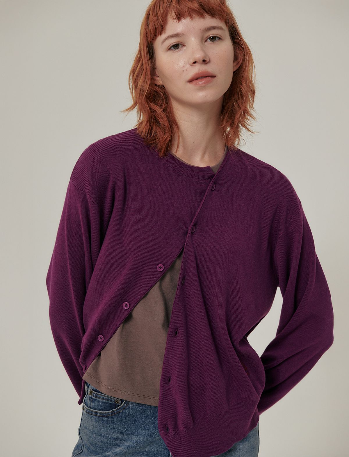 플랫웨이브 인 서울(FLATWAVE IN SEOUL) Floa Unbalanced Cardigan Purple