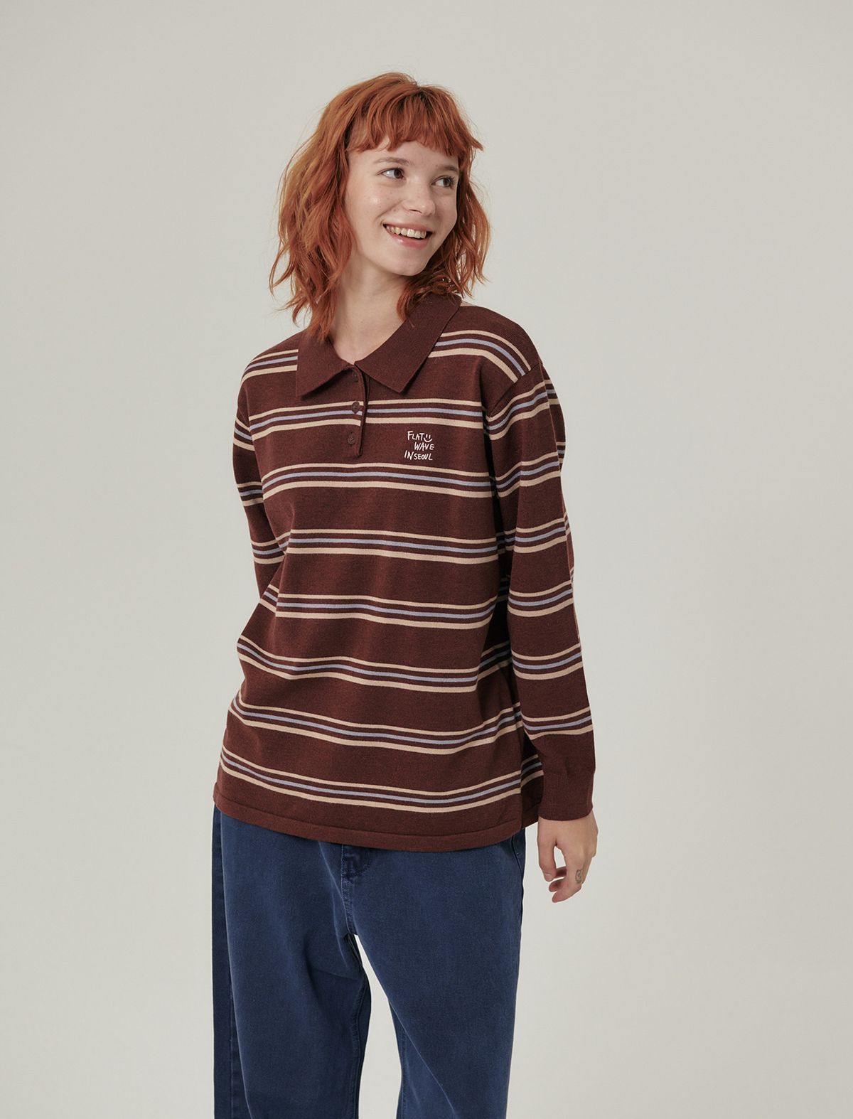 플랫웨이브 인 서울(FLATWAVE IN SEOUL) Oshen Stripe Pique Knit Brown