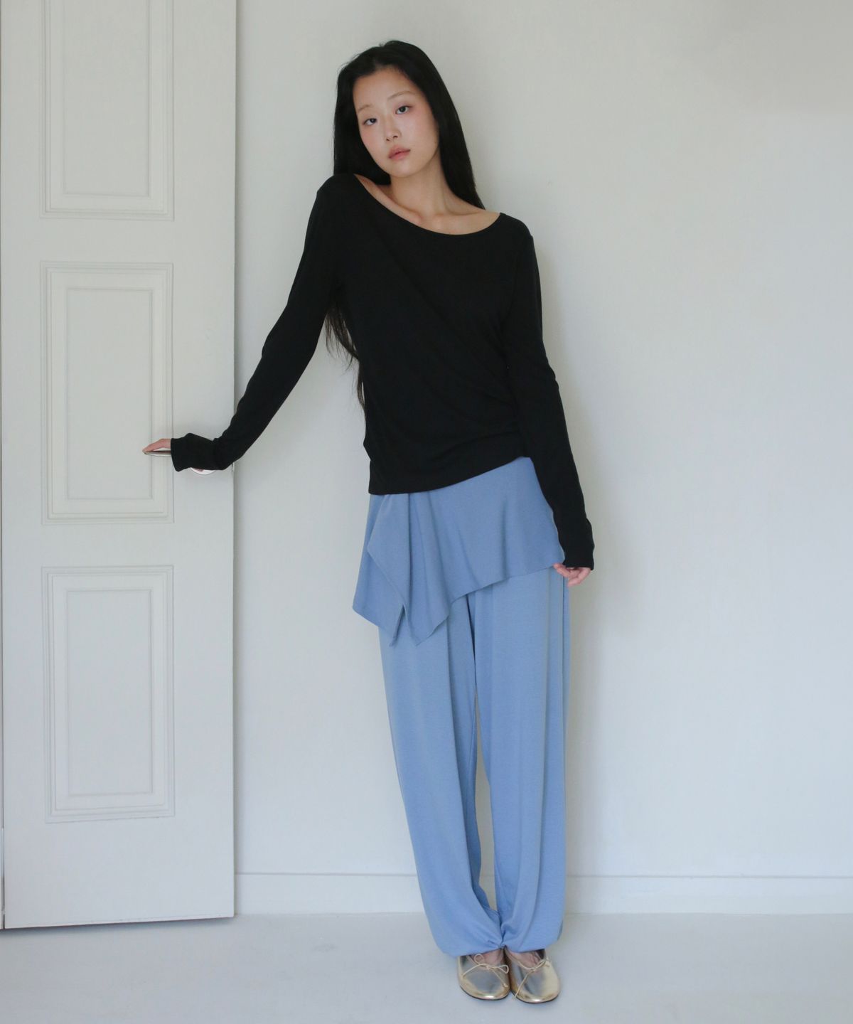 포에브(POEV) Layered Balloon Jogger Pants - Dusty Blue