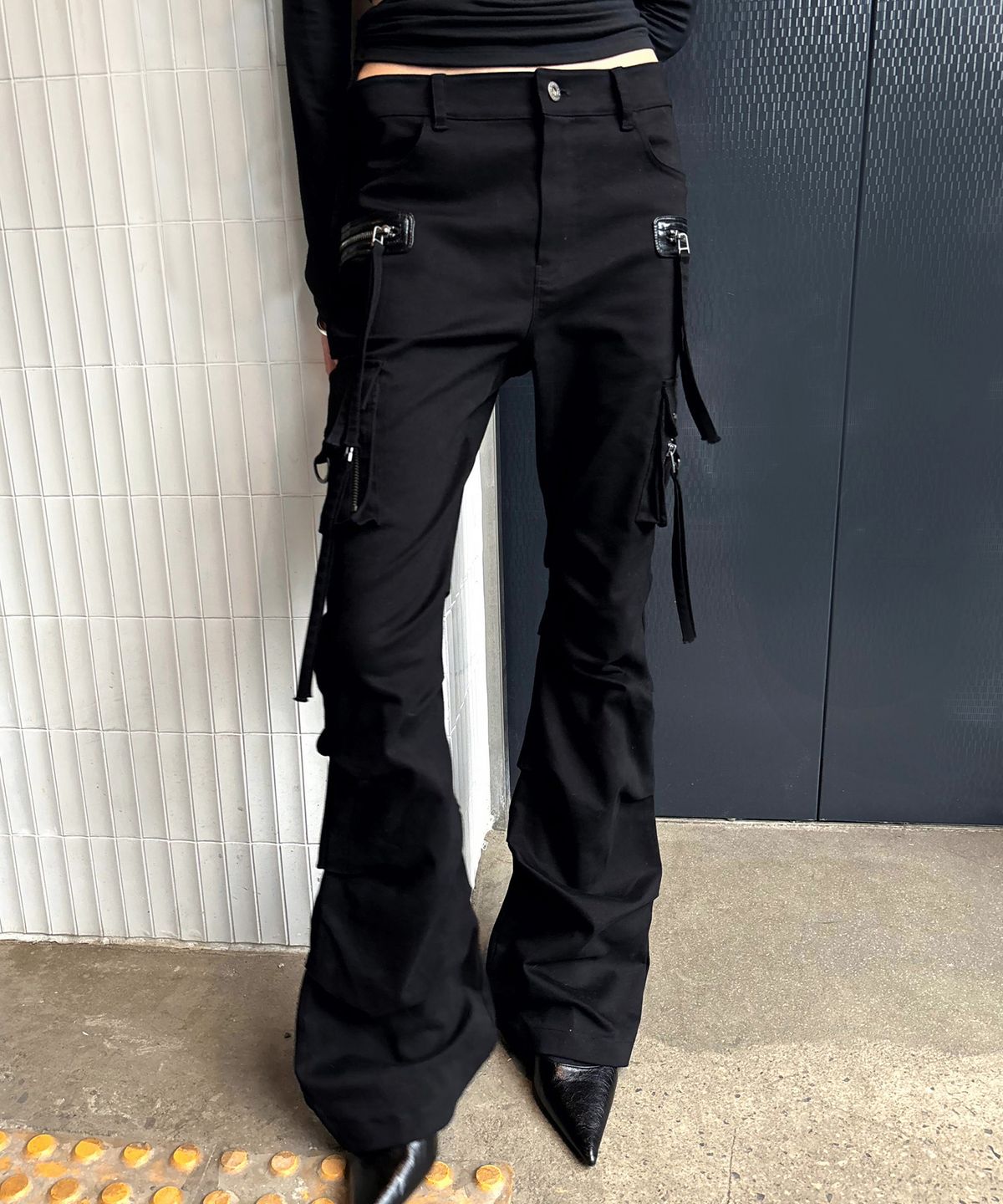 락케이크(ROCKCAKE) Leather Patch Pants - Black