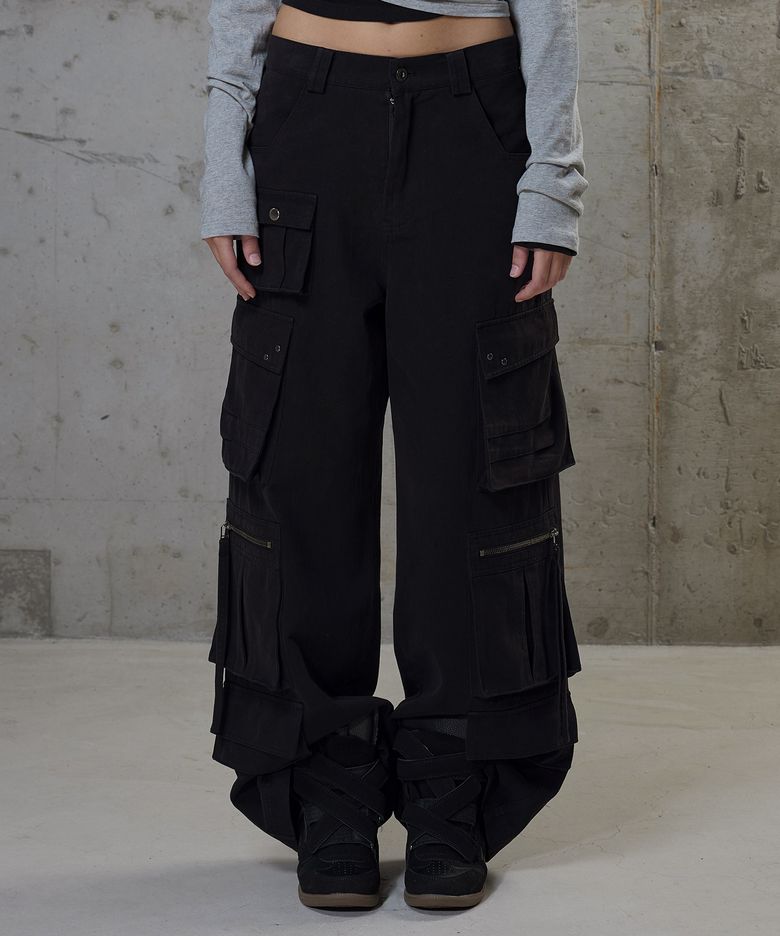 Multi Cargo Wide Pants - Black