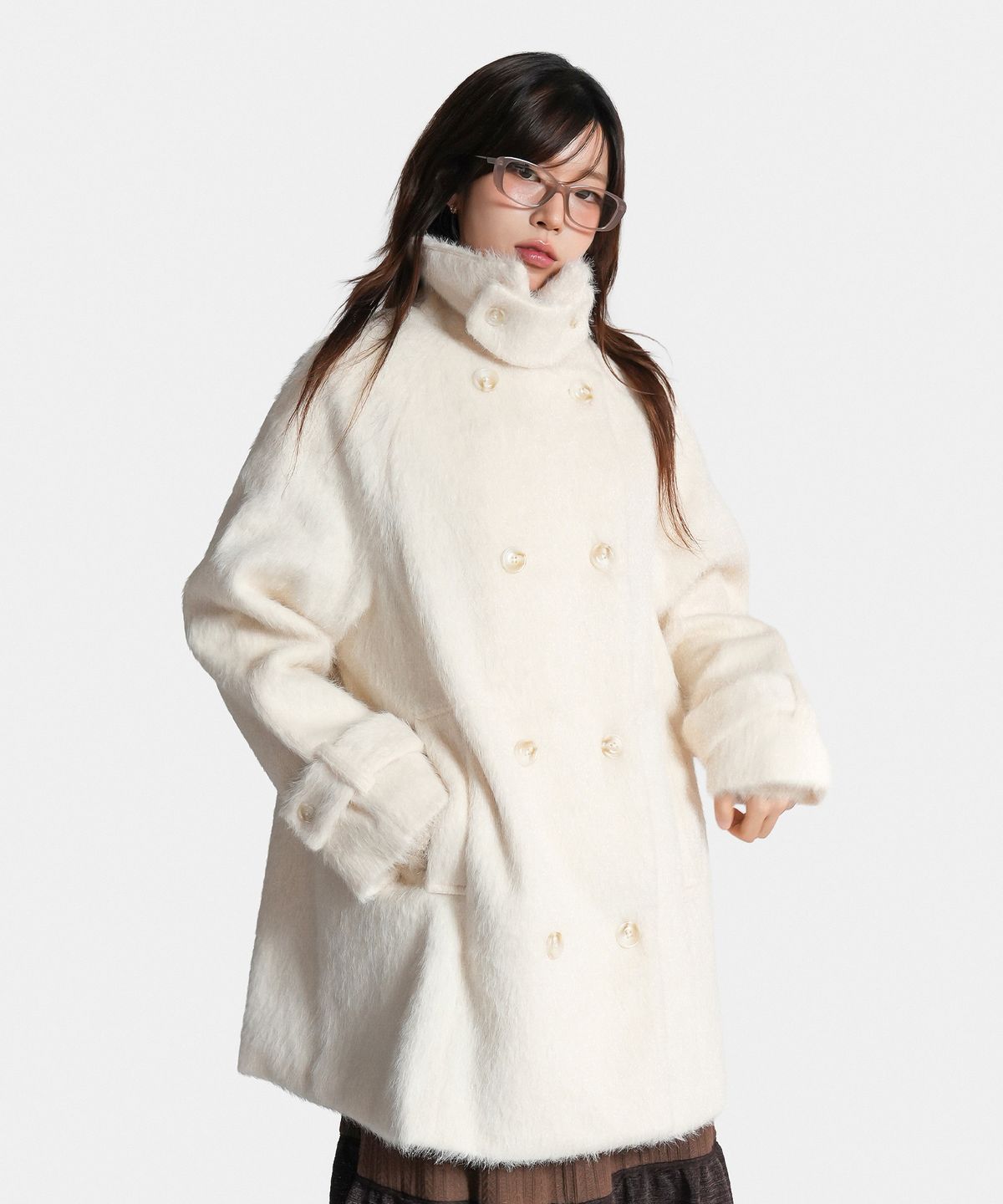 지도트(JIDOT) HIGH NECK DOUBLE FUR COAT IVORY