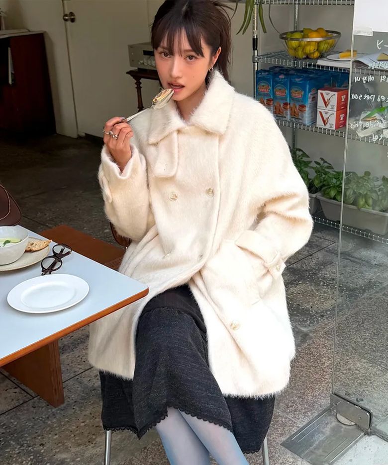 [소라 pick] HIGH NECK DOUBLE FUR COAT IVORY