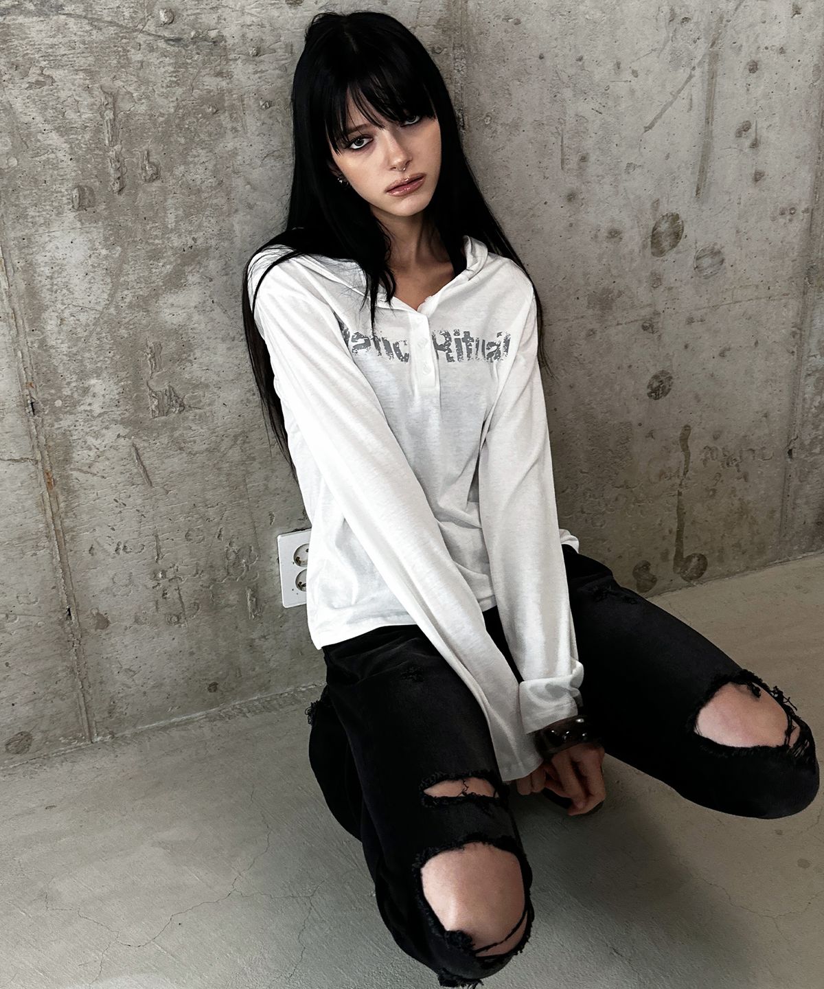 락케이크(ROCKCAKE) Static Sleeve Hoodie - White