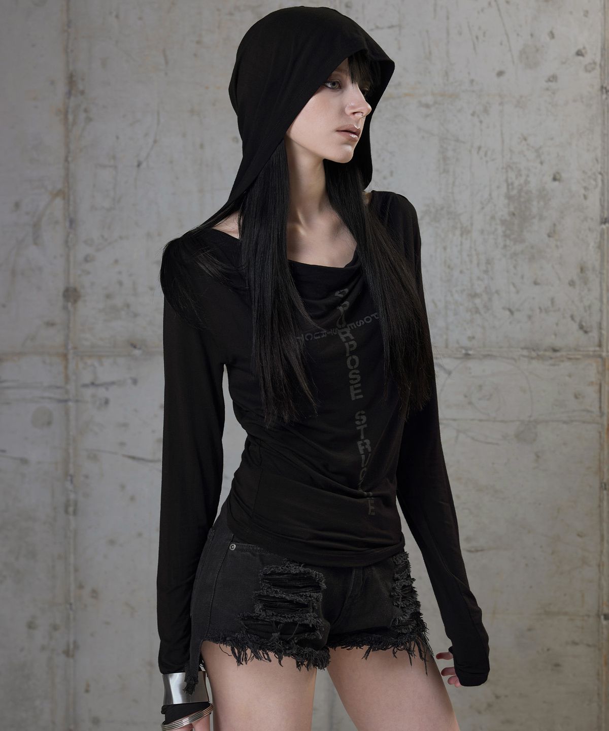 락케이크(ROCKCAKE) Cowl Sleeve Hoodie - Black