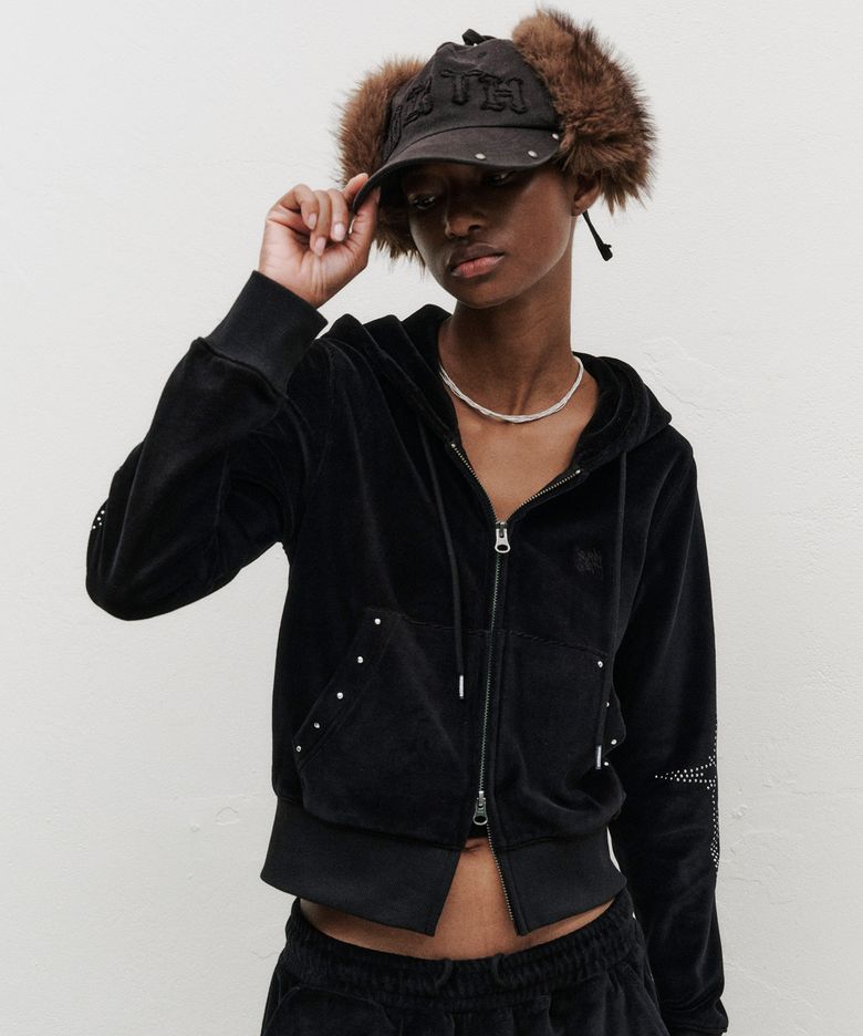 W STUD POINT VELVET HOOD ZIP UP  (2colors)