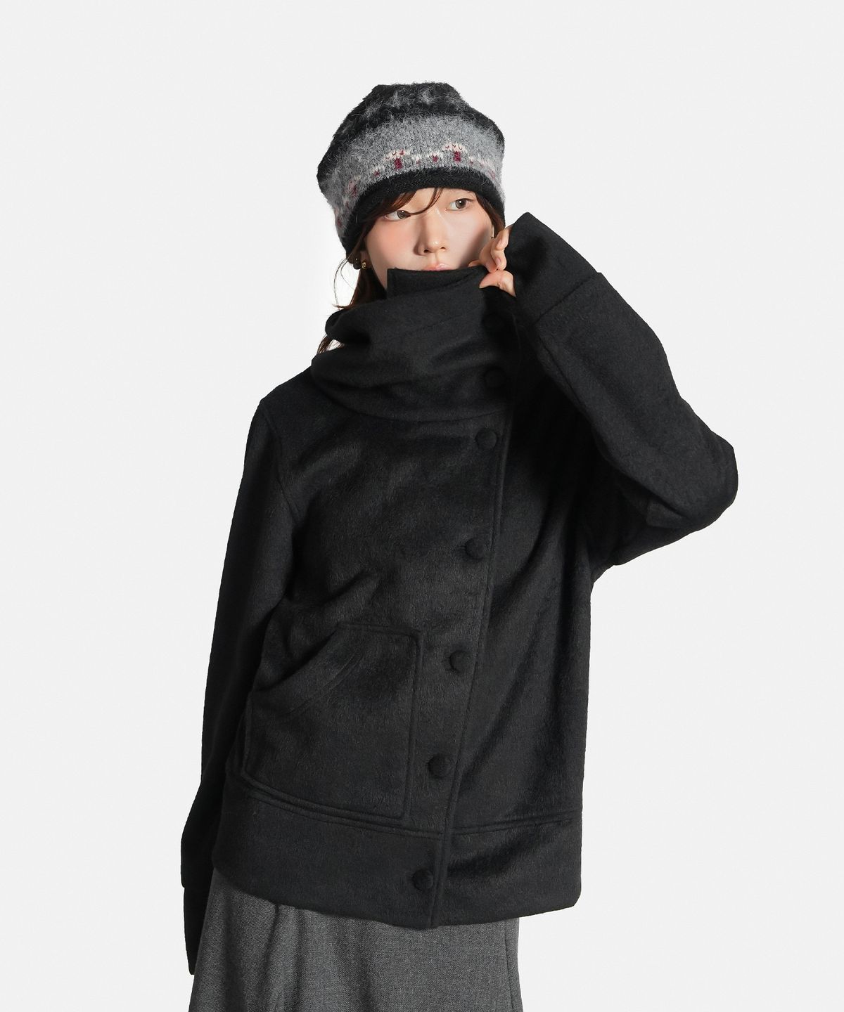 지도트(JIDOT) 2-WAY HIGH NECK SNAP HOOD JACKET BLACK