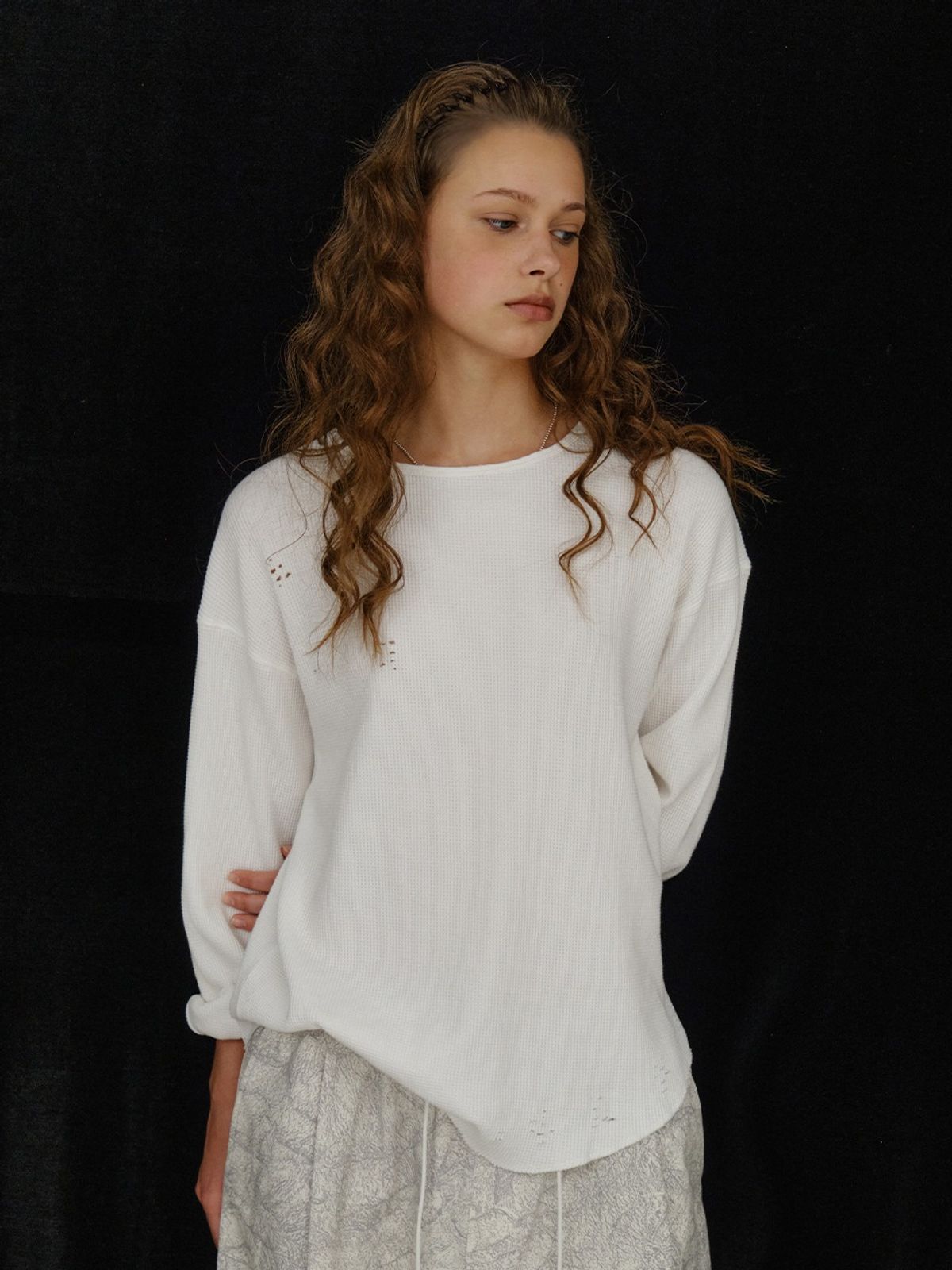 플리즈프로젝트(PLZPROJECT) DAMAGE WAFFLE LONG SLEEVE, IVORY