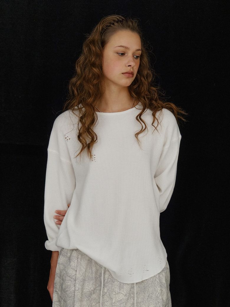 DAMAGE WAFFLE LONG SLEEVE, IVORY