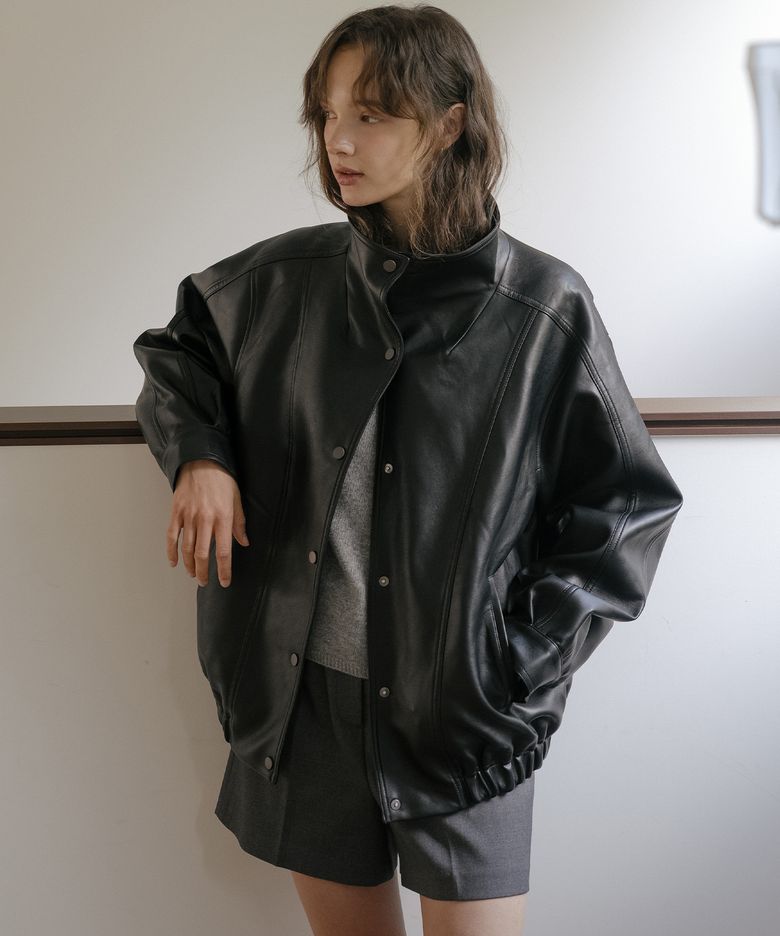 Leather quilting high neck blouson [TIFA06LE01]_Black