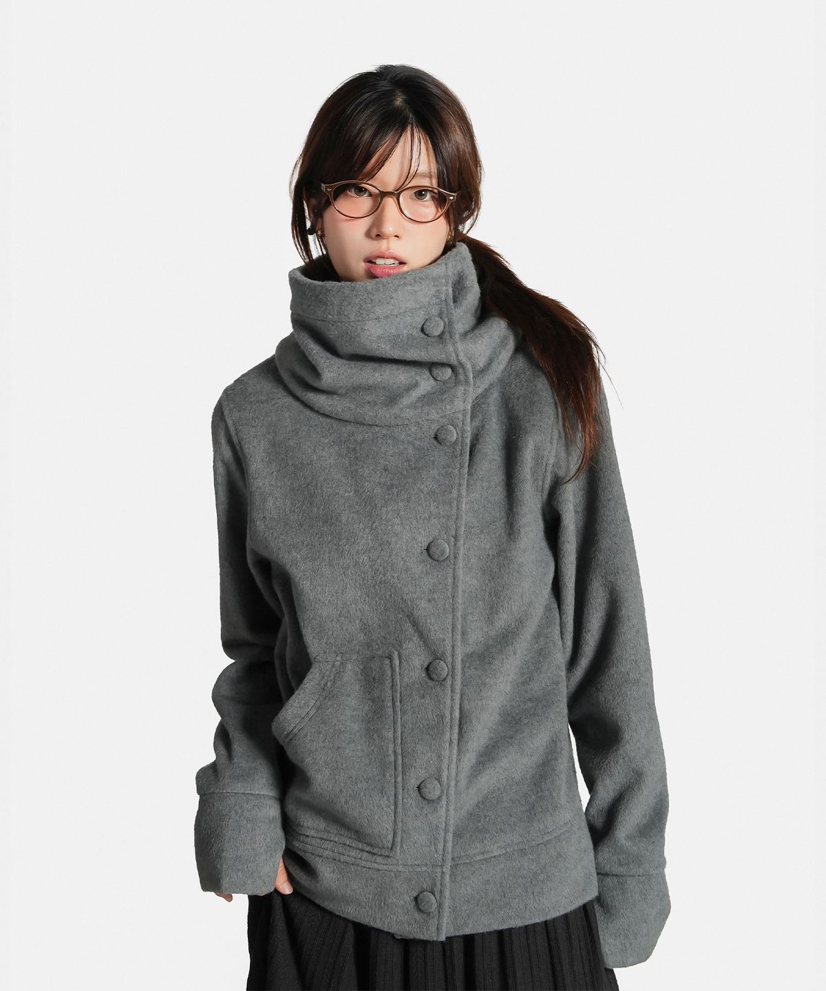 지도트(JIDOT) 2-WAY HIGH NECK SNAP HOOD JACKET GRAY
