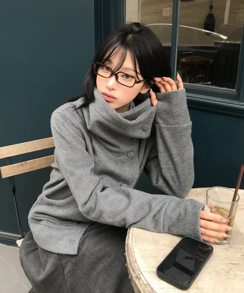 2-WAY HIGH NECK SNAP HOOD JACKET GRAY