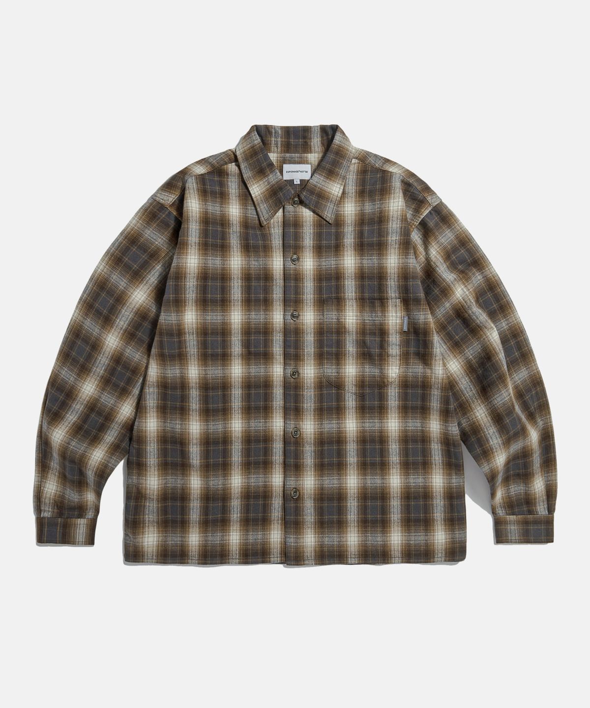 에스피오나지(ESPIONAGE) Cropped Big Pocket Check Shirt Brown