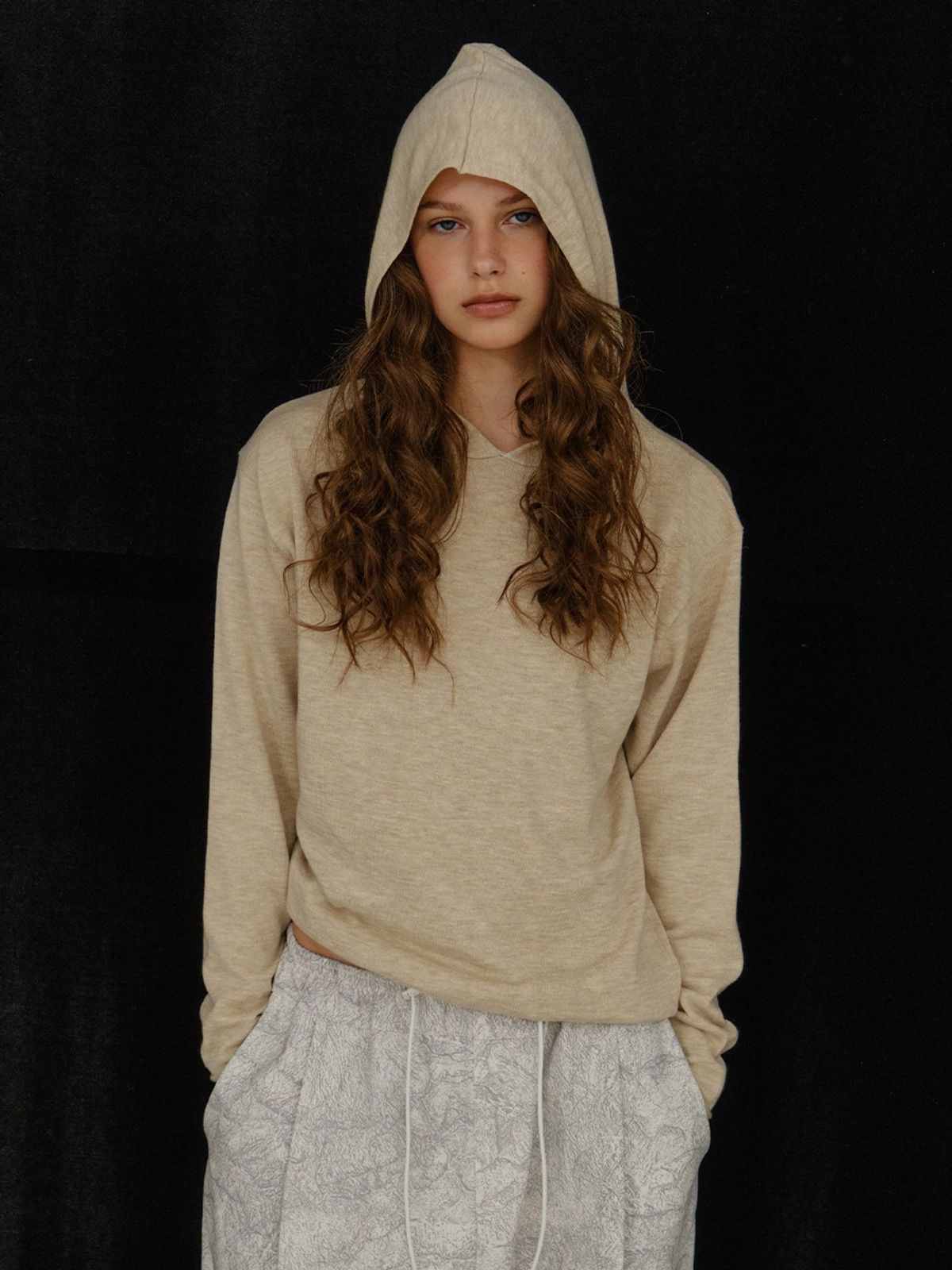 플리즈프로젝트(PLZPROJECT) LOOSE HOOD KNIT, BEIGE