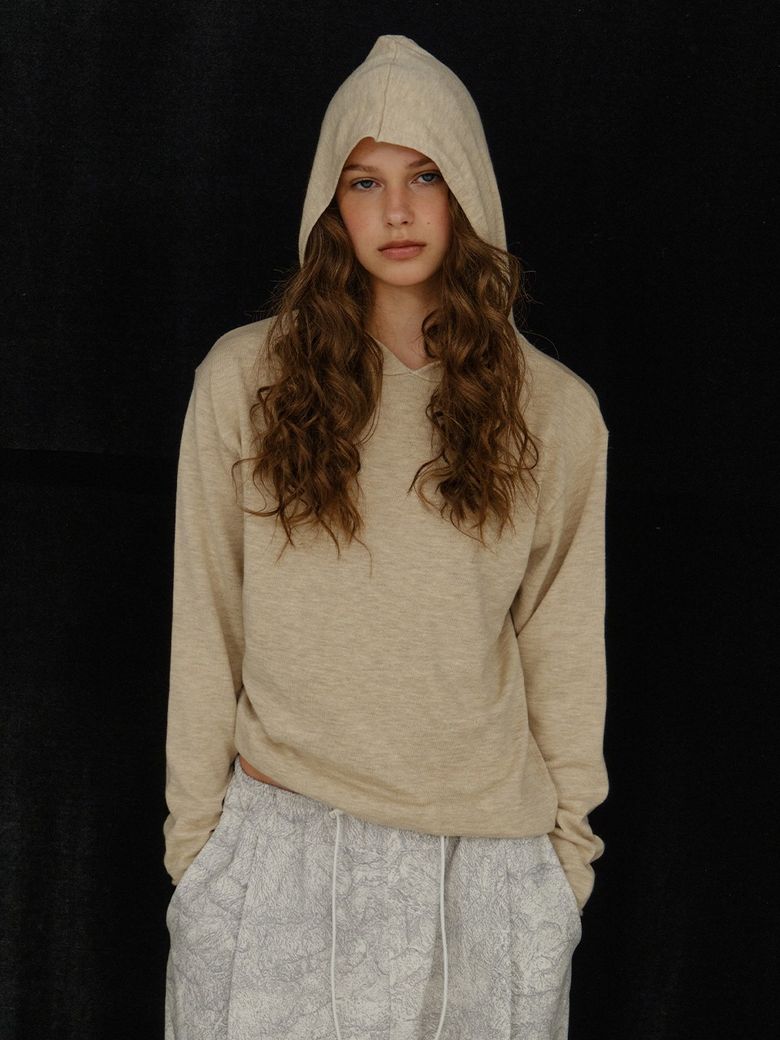 LOOSE HOOD KNIT, BEIGE