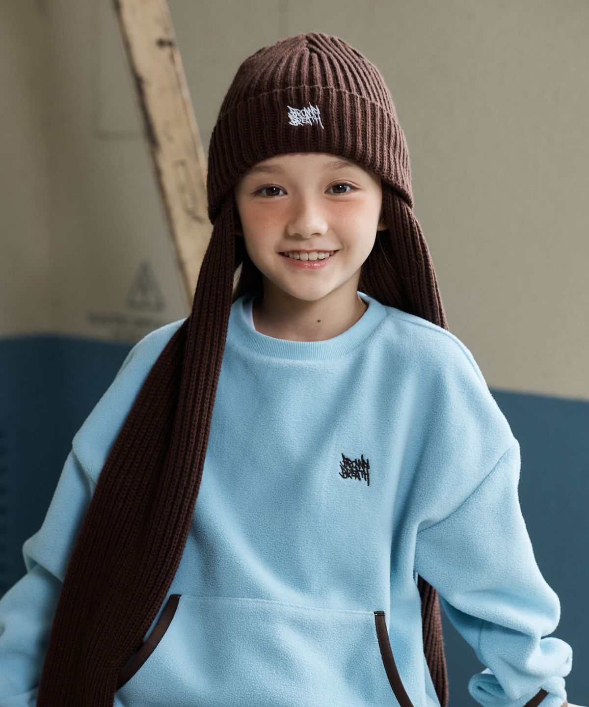 브라운브레스 키즈(BROWNBREATH KIDS) KIDS TAG MUFFLER BEANIE - BROWN