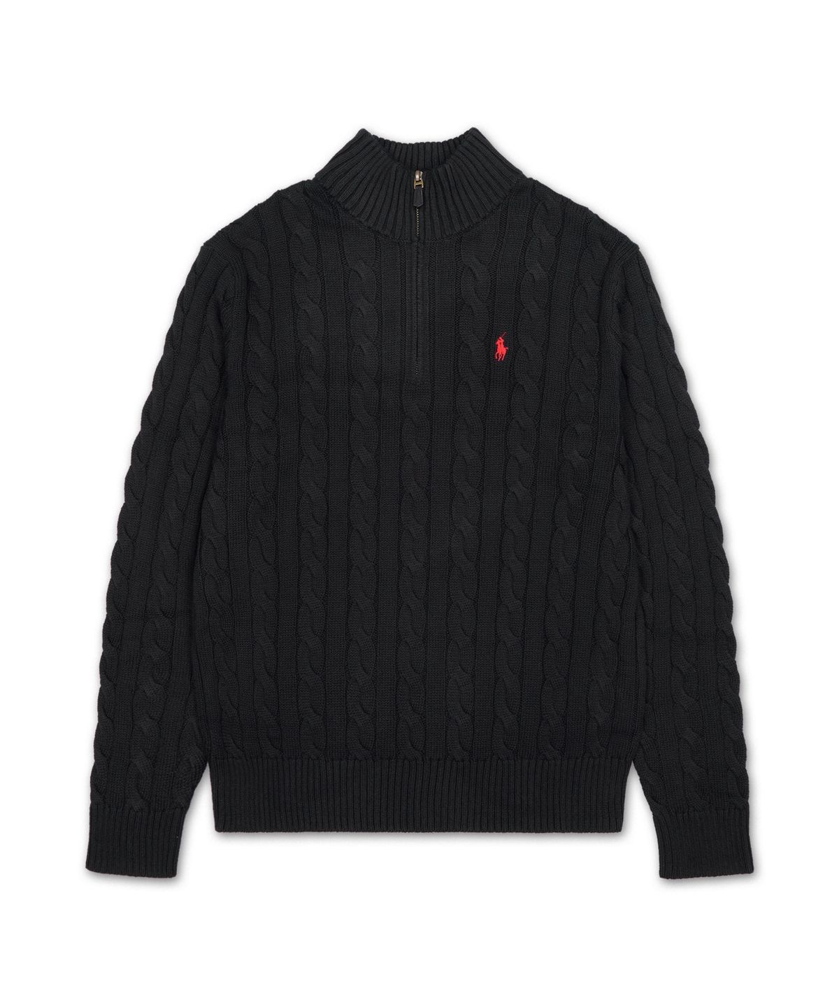 폴로 랄프 로렌(POLO RALPH LAUREN) 케이블 니트 코튼 쿼터 지퍼 스웨터-블랙