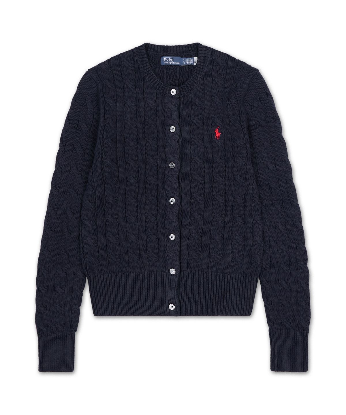 폴로 랄프 로렌(POLO RALPH LAUREN) 케이블 니트 코튼 크루넥 카디건-블루