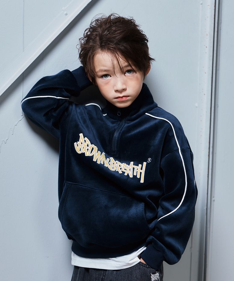 KIDS CORDUROY HALF ZIP UP - NAVY