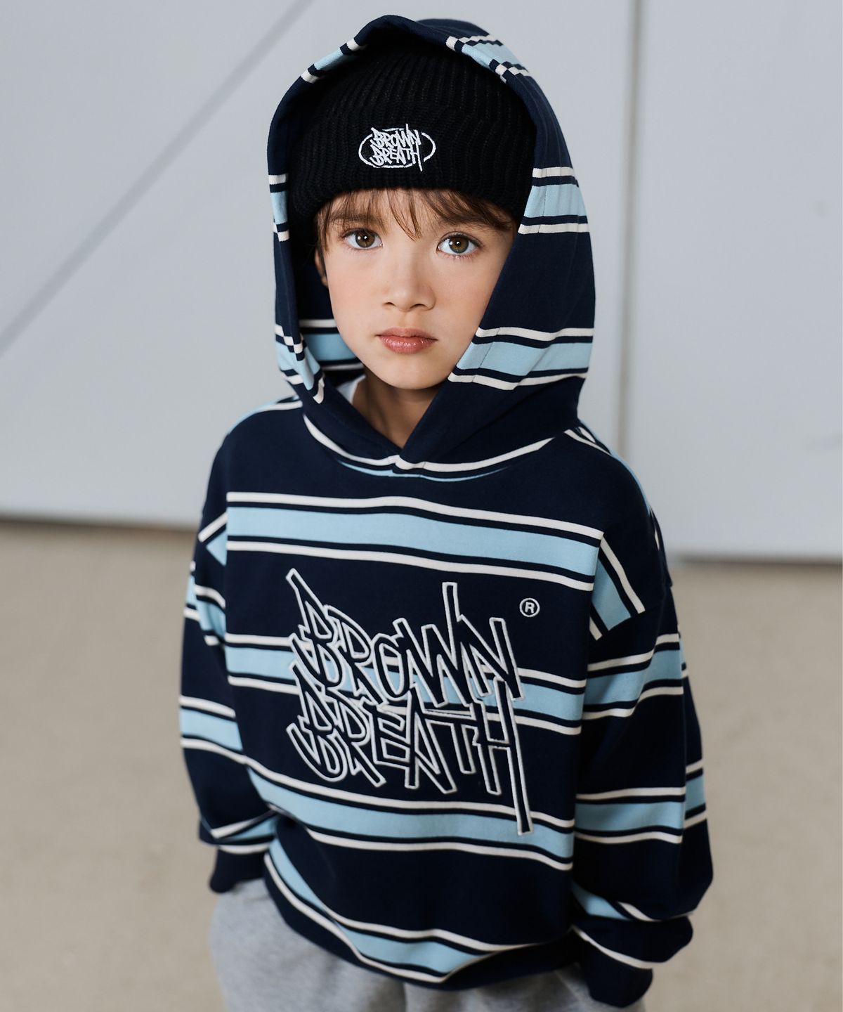 브라운브레스 키즈(BROWNBREATH KIDS) KIDS STRIPE HOODIE - NAVY