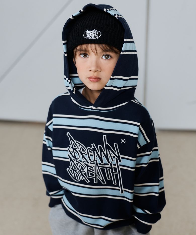 KIDS STRIPE HOODIE - NAVY