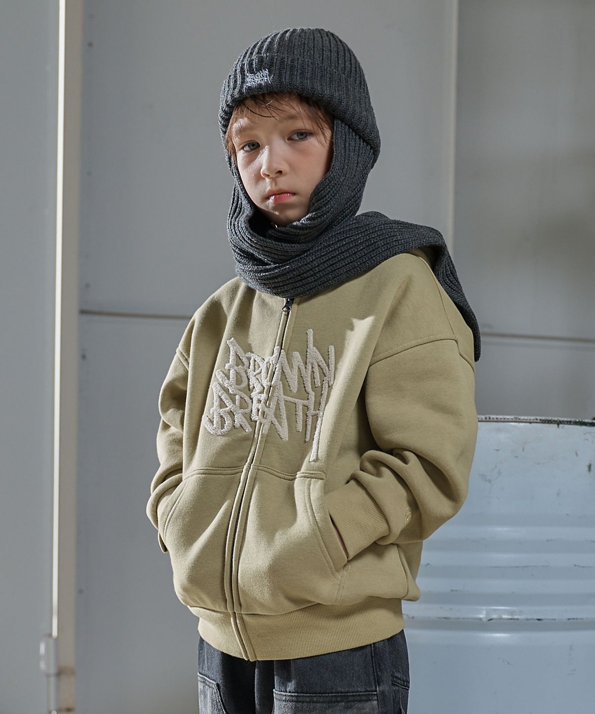 브라운브레스 키즈(BROWNBREATH KIDS) KIDS BRUSHED TAG HOOD ZIP UP(기모) - OLIVE
