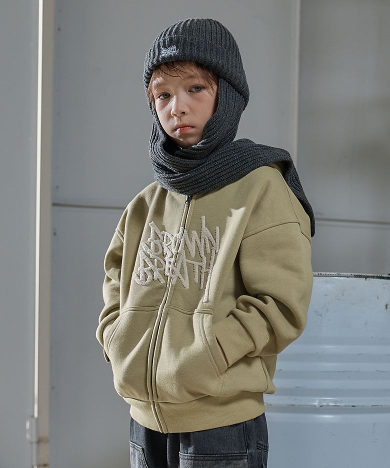 KIDS BRUSHED TAG HOOD ZIP UP(기모) - OLIVE