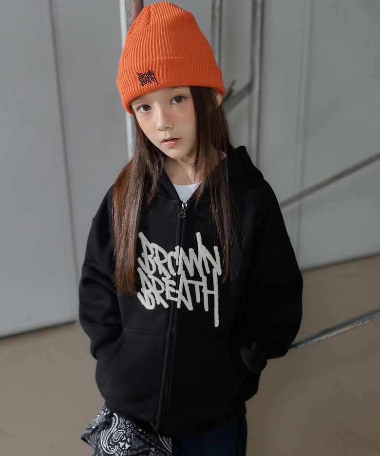 KIDS BRUSHED TAG HOOD ZIP UP(기모) - BLACK