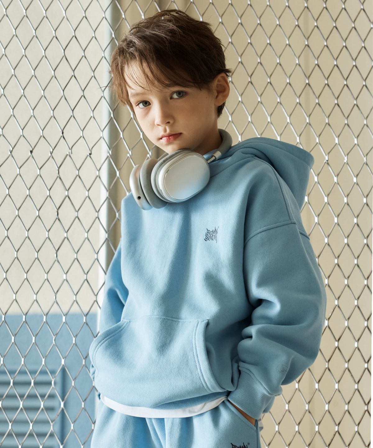 브라운브레스 키즈(BROWNBREATH KIDS) KIDS BRUSHED TAG HOODIE(기모) - BLUE