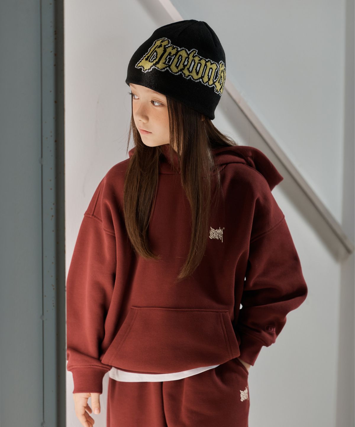 브라운브레스 키즈(BROWNBREATH KIDS) KIDS BRUSHED TAG HOODIE(기모) - BURGUNDY