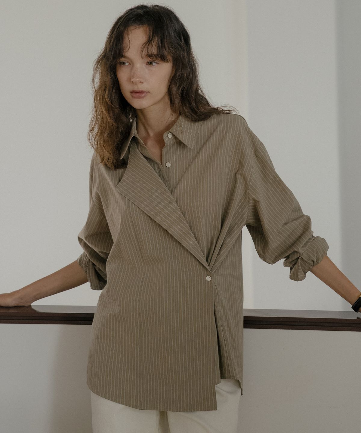 틸아이다이(TILL I DIE) 2way stripe wrap shirt [TIFA06SH02]_Khaki