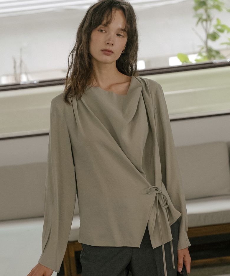 Modal cowl wrap blouse [TIFA06BL02]_Khaki