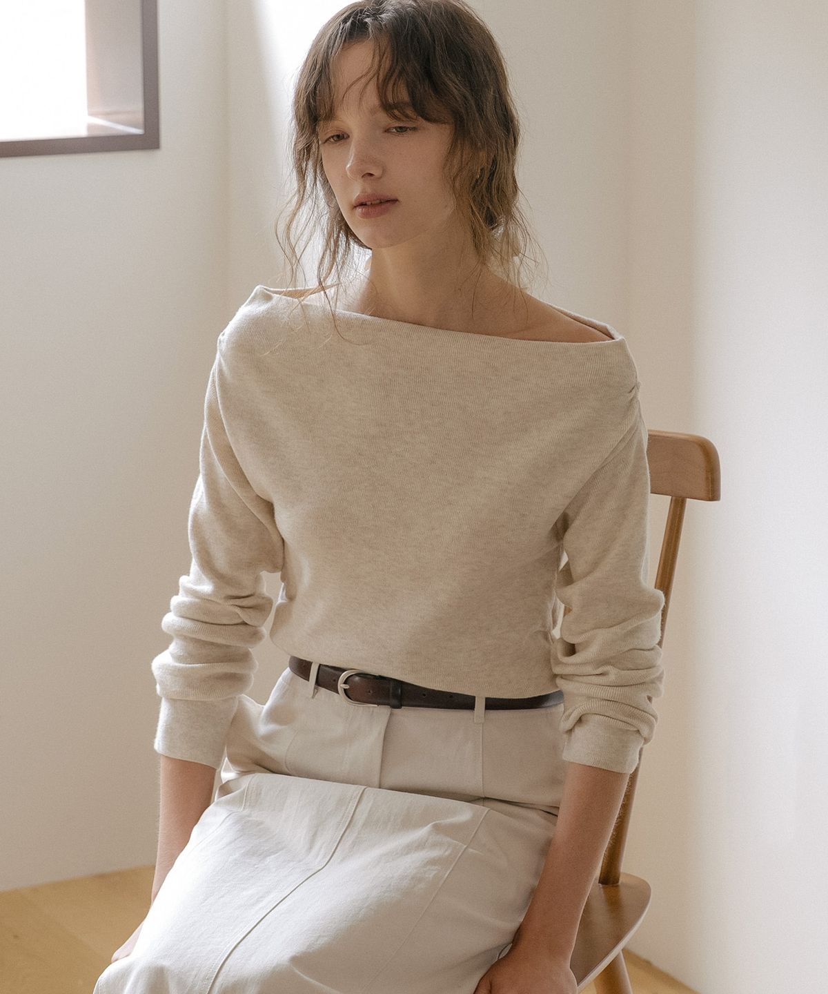 틸아이다이(TILL I DIE) Cowl draped knit top [TIFA06SW08]_Oatmeal