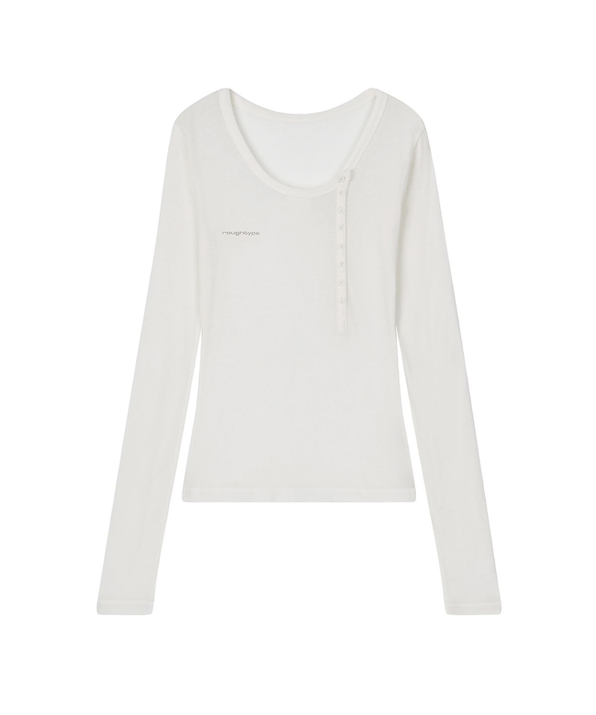 로타입(ROUGHTYPE) Unbalanced Henley Neck Sheer Long Sleeve - Ivory