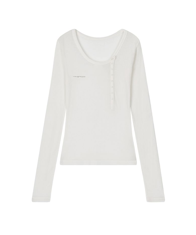 Unbalanced Henley Neck Sheer Long Sleeve - Ivory