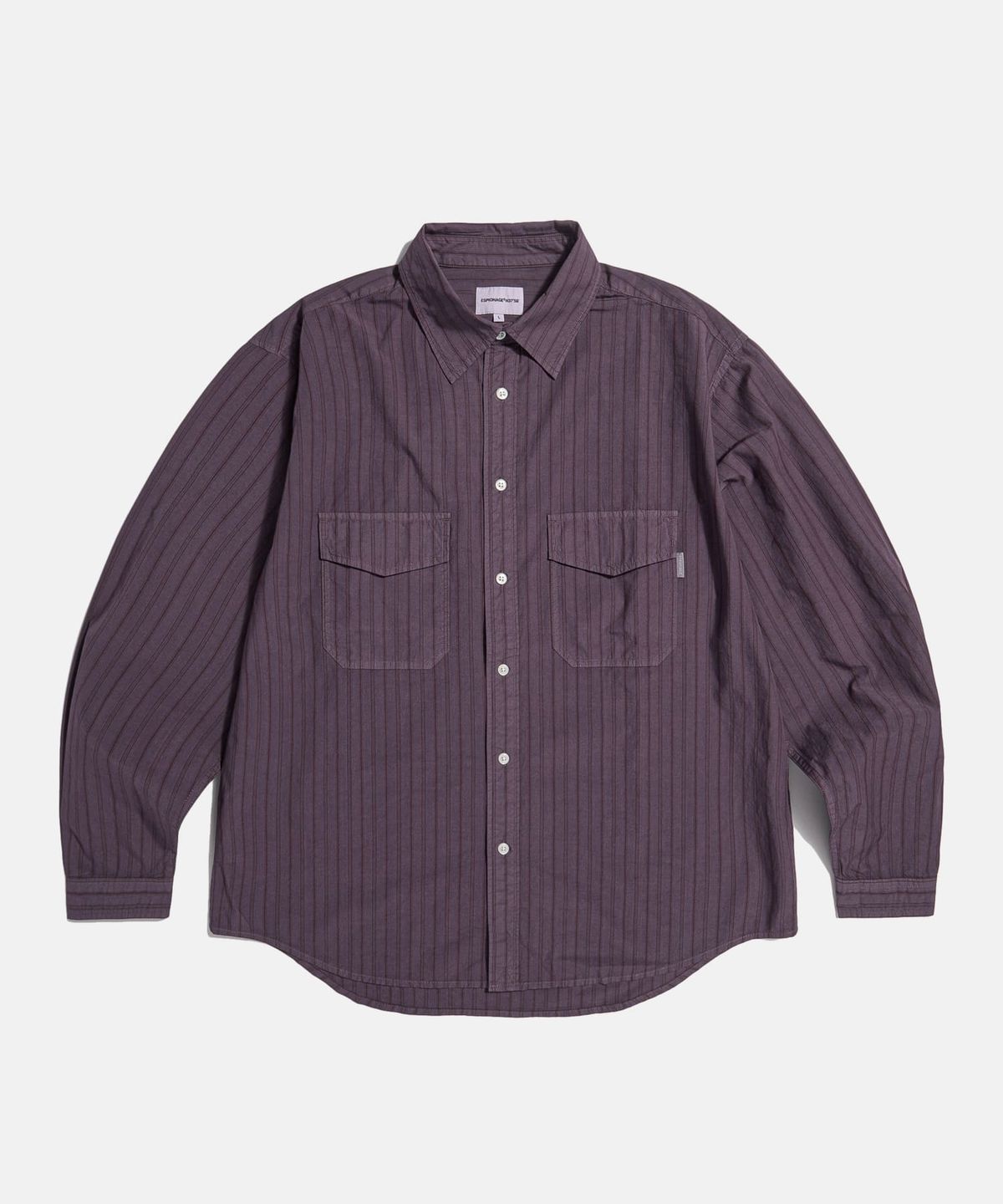 에스피오나지(ESPIONAGE) Overdyed Stripe 2 Pocket Shirt Purple