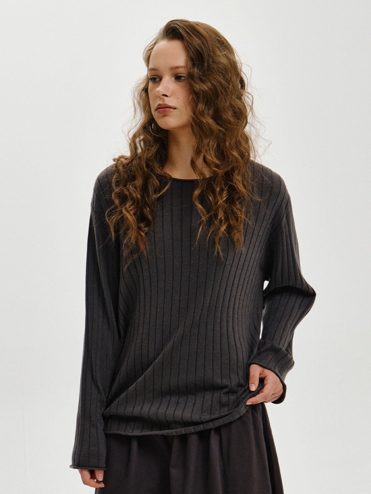 플리즈프로젝트(PLZPROJECT) RIBBED KNIT LONG SLEEVE, CHARCOAL