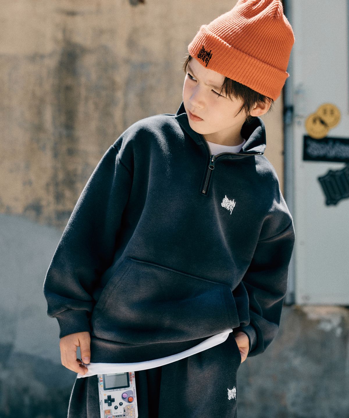 브라운브레스 키즈(BROWNBREATH KIDS) KIDS WASHED HALF ZIP UP CREWNECK  - DARK GREY