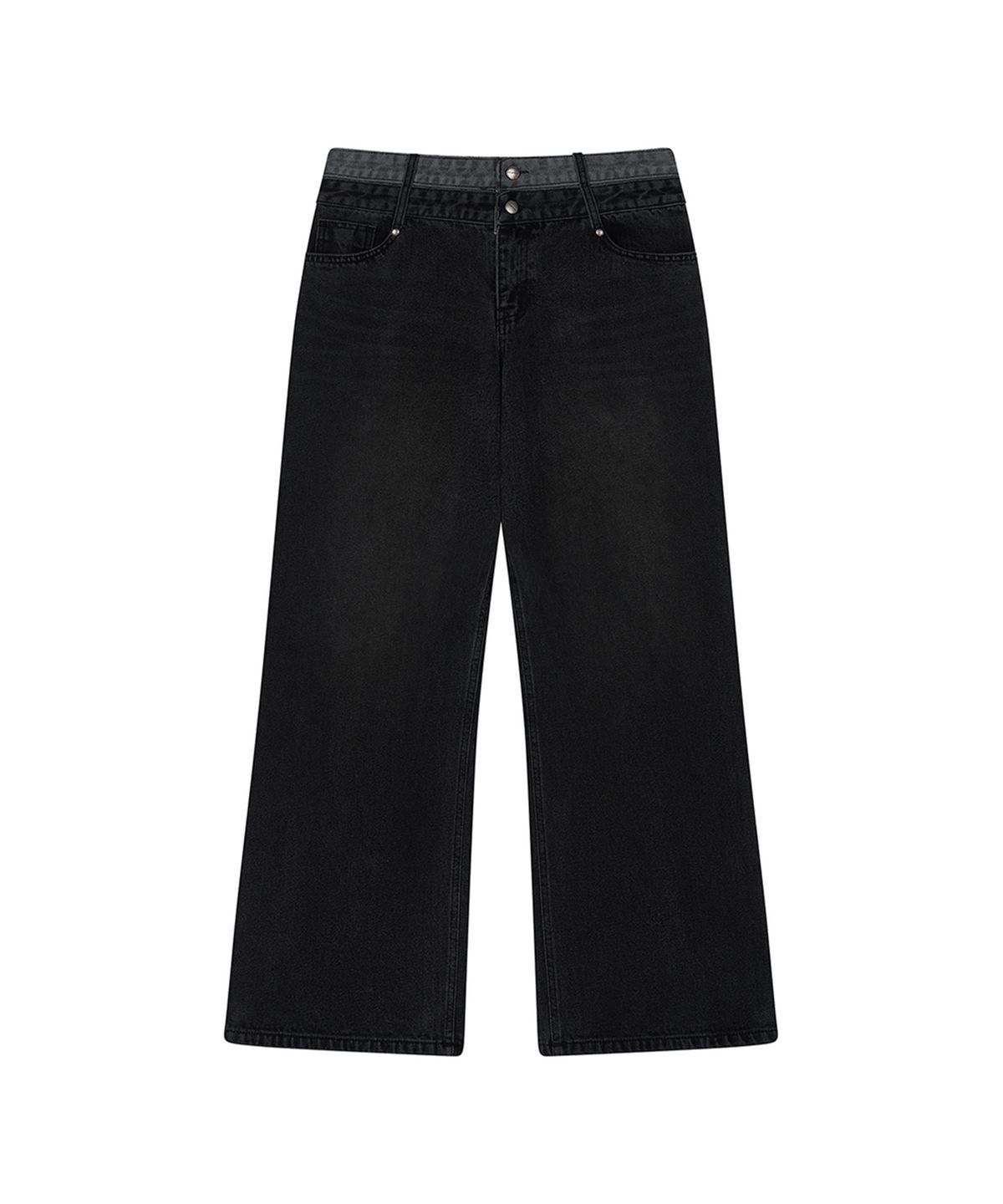 로타입(ROUGHTYPE) Double Waist Denim Pants - Black