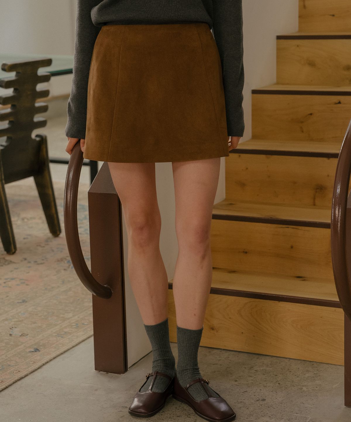 틸아이다이(TILL I DIE) Suede a-line mini skirt [TIFA06SK01]_Brown