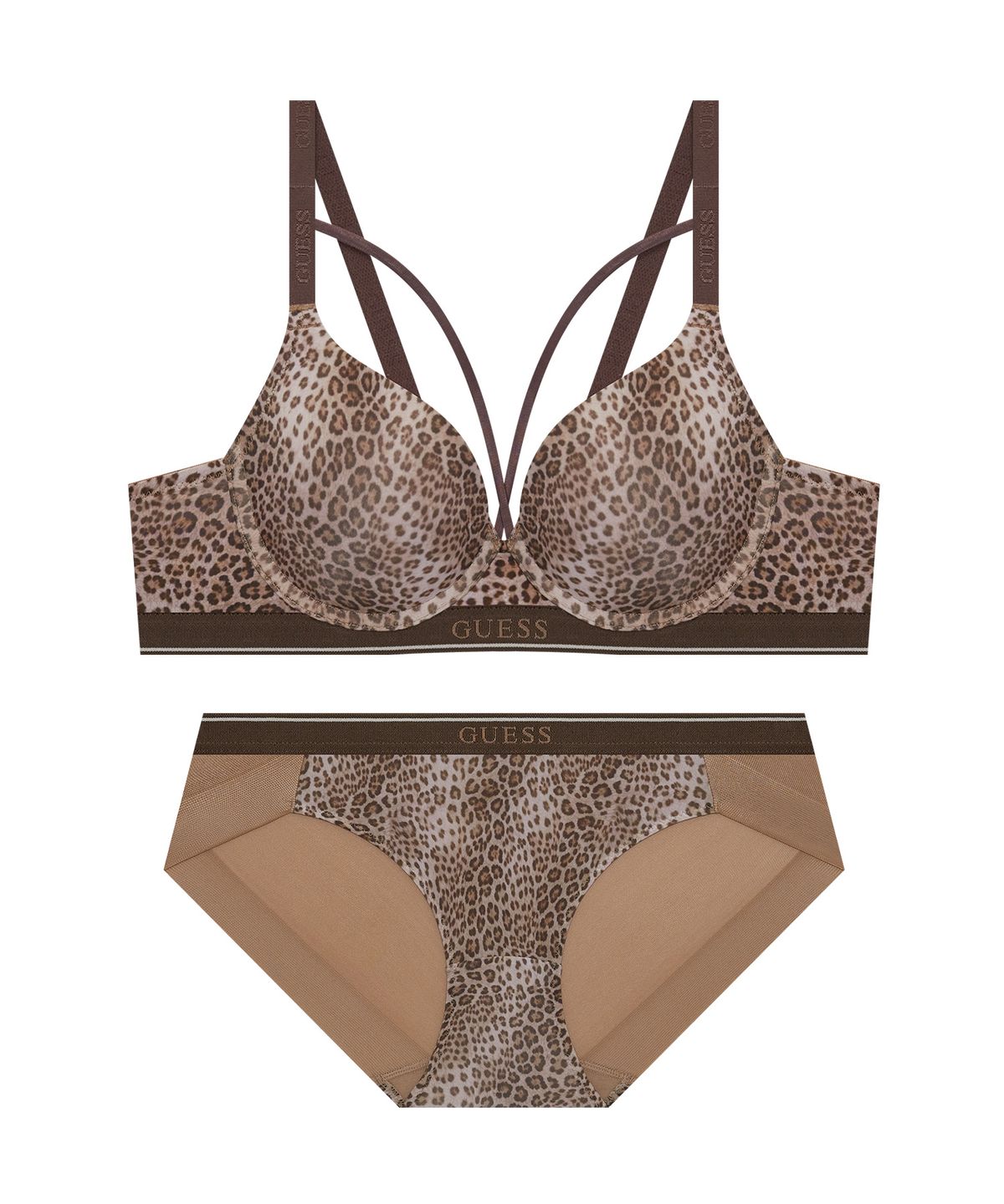 게스언더웨어(GUESS UNDERWEAR) 글램 레오파드 와이어 브라 팬티 세트
