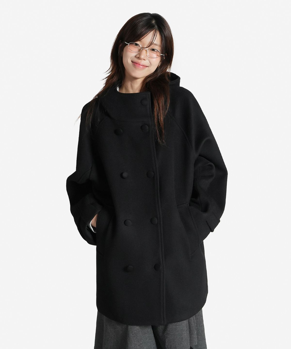 지도트(JIDOT) WOOL HIGH NECK DOUBLE COAT BLACK