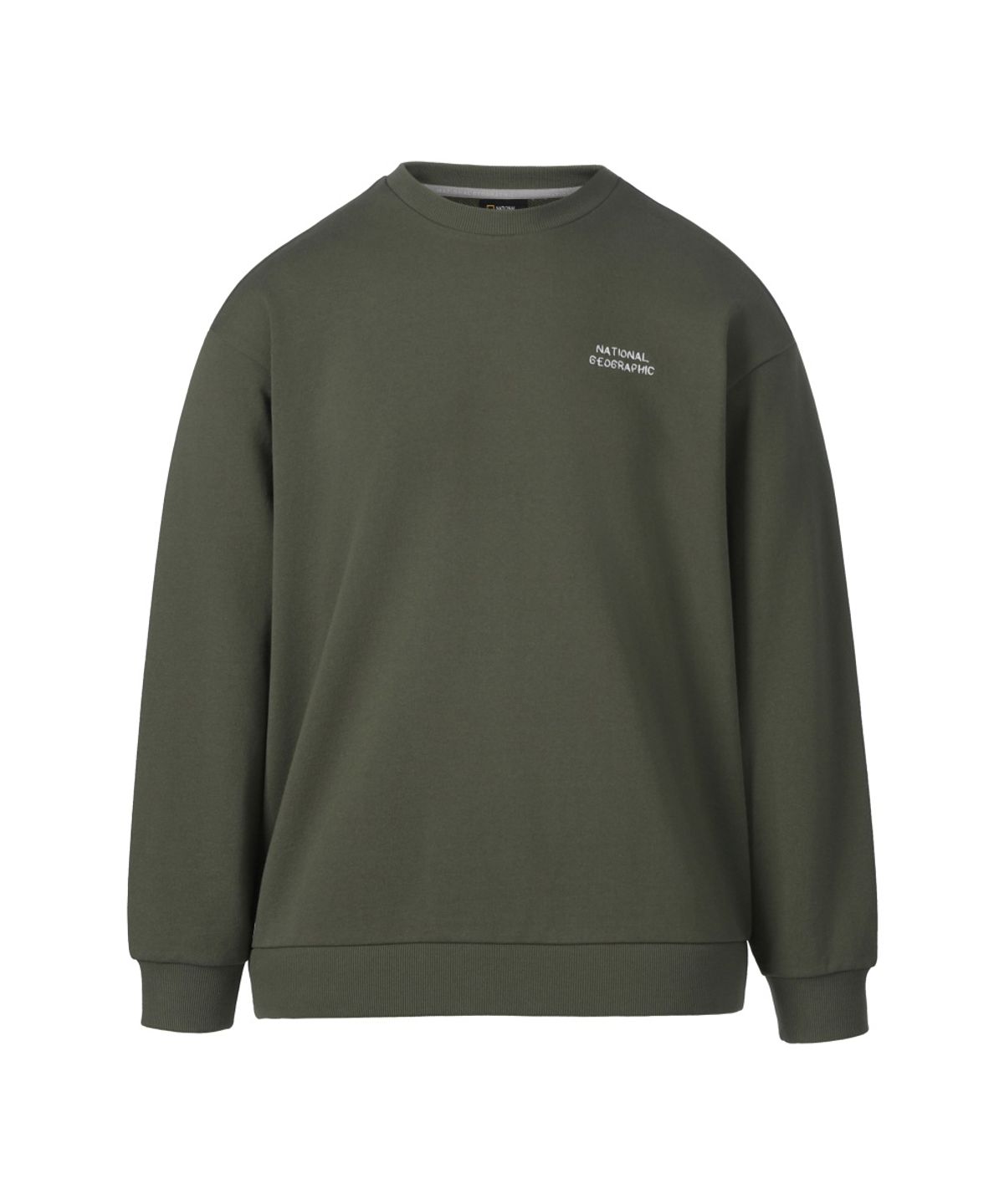 내셔널지오그래픽(NATIONALGEOGRAPHIC) 라르가 헤비웨이트 세미오버핏 맨투맨 OLIVE GREEN