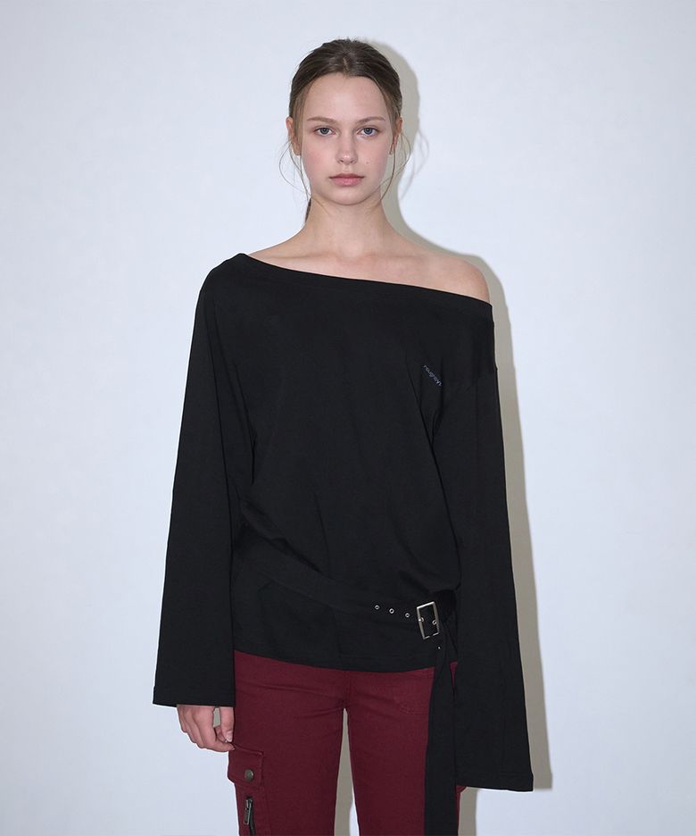 Square Buckle Belted Long Sleeve - Black