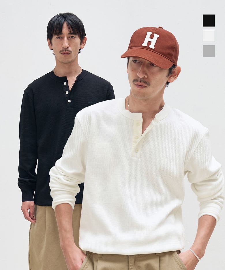 [2PACK] 워셔블 와플 헨리넥 2color