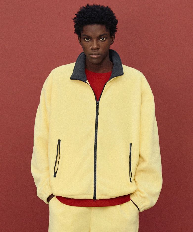 Oversized Fleece Zip-Up Jacket (Butter Yellow) TNJU6F110Y2