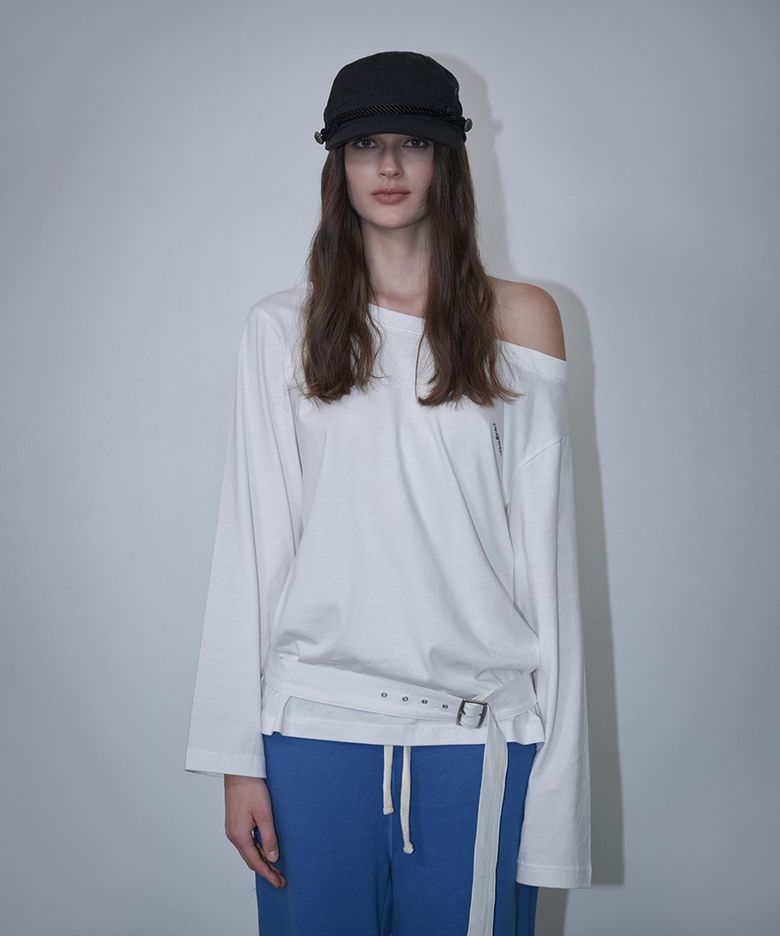 Square Buckle Belted Long Sleeve - White