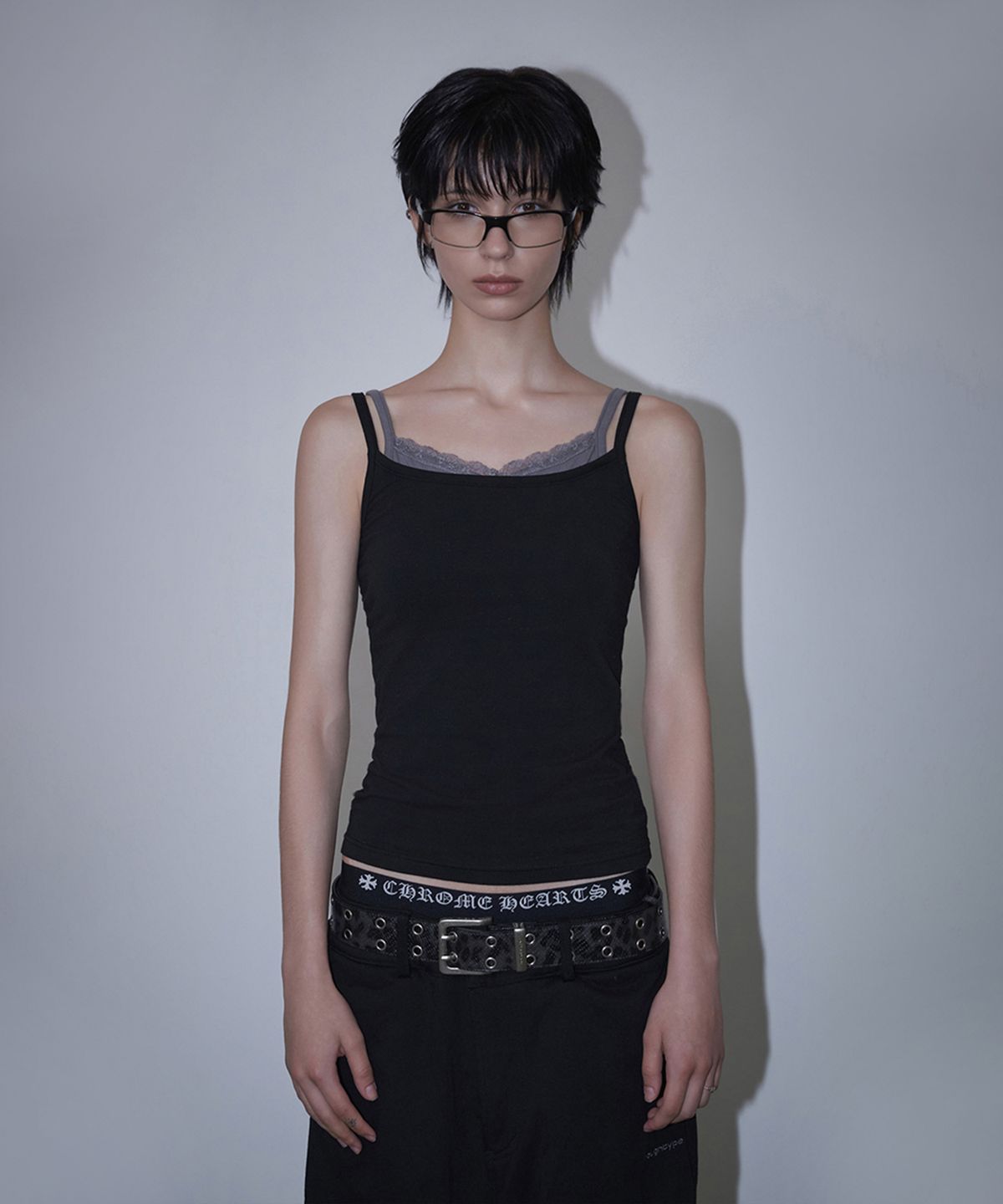 로타입(ROUGHTYPE) Double Layered Lace Sleeveless - Black