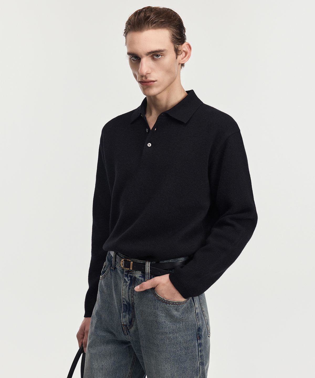 티엔지티(TNGT) Cashmere Blended Essential Polo Knit Top (Black) TNSW6F110BK